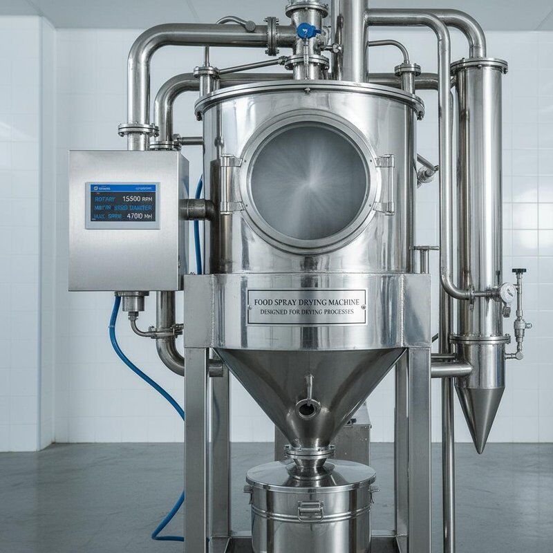 Voedselspraydroger met een rotatiesnelheid van 15500 tpm en een maximale spuitdiameter van 4700 mm