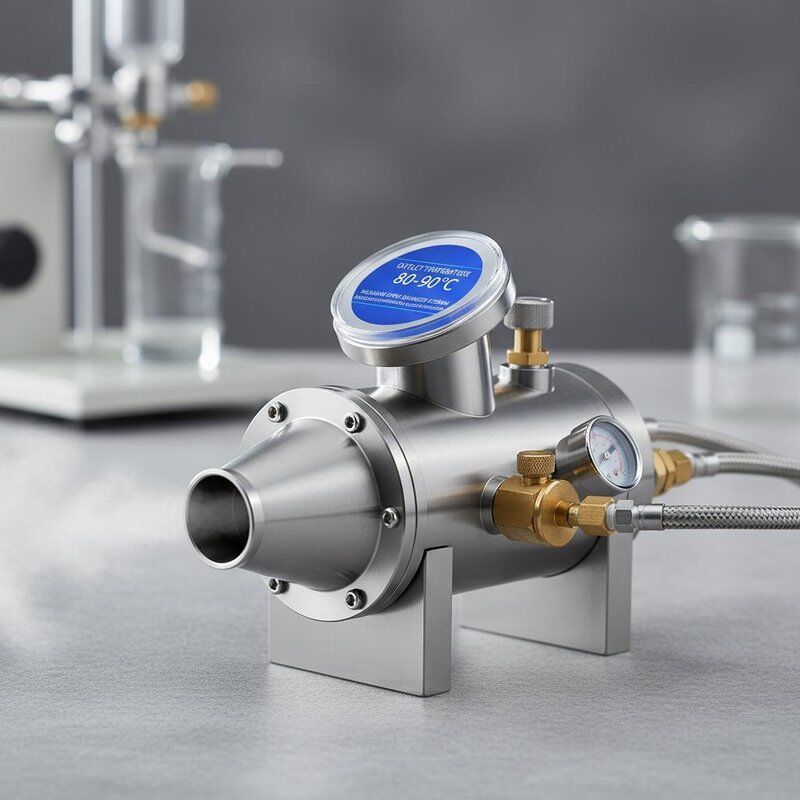 Afvoertemperatuur 80 tot 90 graden Spray-atomizer Maximale spraydiameter 4700 mm Ontworpen voor spuitpatronen en vloeistofatomisatie